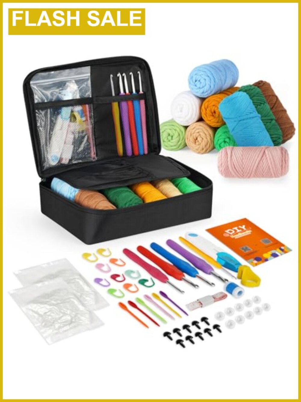 Crochet Kit for Beginners All-In-One Cotton Yarn with Hooks Video Tutorials Gift
